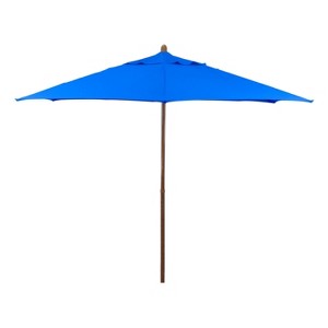 9' x 9' Round Wood Grain Steel Patio Umbrella Pacific Blue - Astella: Water-Resistant, Push-Up, No Assembly Required - 1 of 4