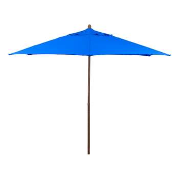 9' x 9' Round Wood Grain Steel Patio Umbrella Pacific Blue - Astella