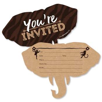 Big Dot of Happiness Wild Safari - Shaped Fill-in Invites - African Jungle Birthday Party or Baby Shower Invitation Cards with Envelopes - Set of 12