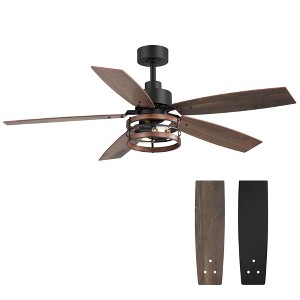 Airsurfer 52" Matte Black Ceiling Fan with LED Light & Remote, 5 Blades, 6-Speed Reversible Motor, Downrod Mount - 1 of 4