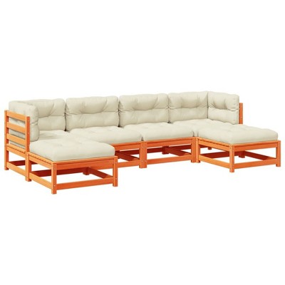 vidaXL 6 Piece Patio Sofa Set with Cushions Solid Wood Pine - Wax Brown