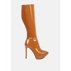 CHATTON Tan Patent Stiletto High Heeled Calf Boots - 2 of 4