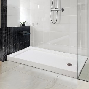 Shower Base with Slip Resistant Textured Surface, Stainless Steel Drain with Hair Catcher,Integrated 3-Sided Flange Protection - 1 of 4