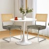 Set of 2 Kylie 20.5" Wider Flannel Upholstered Tufted Seat With Metal Chrome Legs and Woven Rattan Backrest Dining Chairs - Maison Boucle - 2 of 4