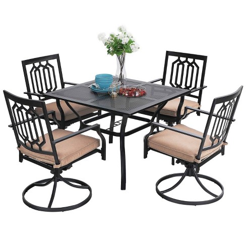 Square Metal Table Captiva Designs, Outdoor Patio Table And Swivel Chairs
