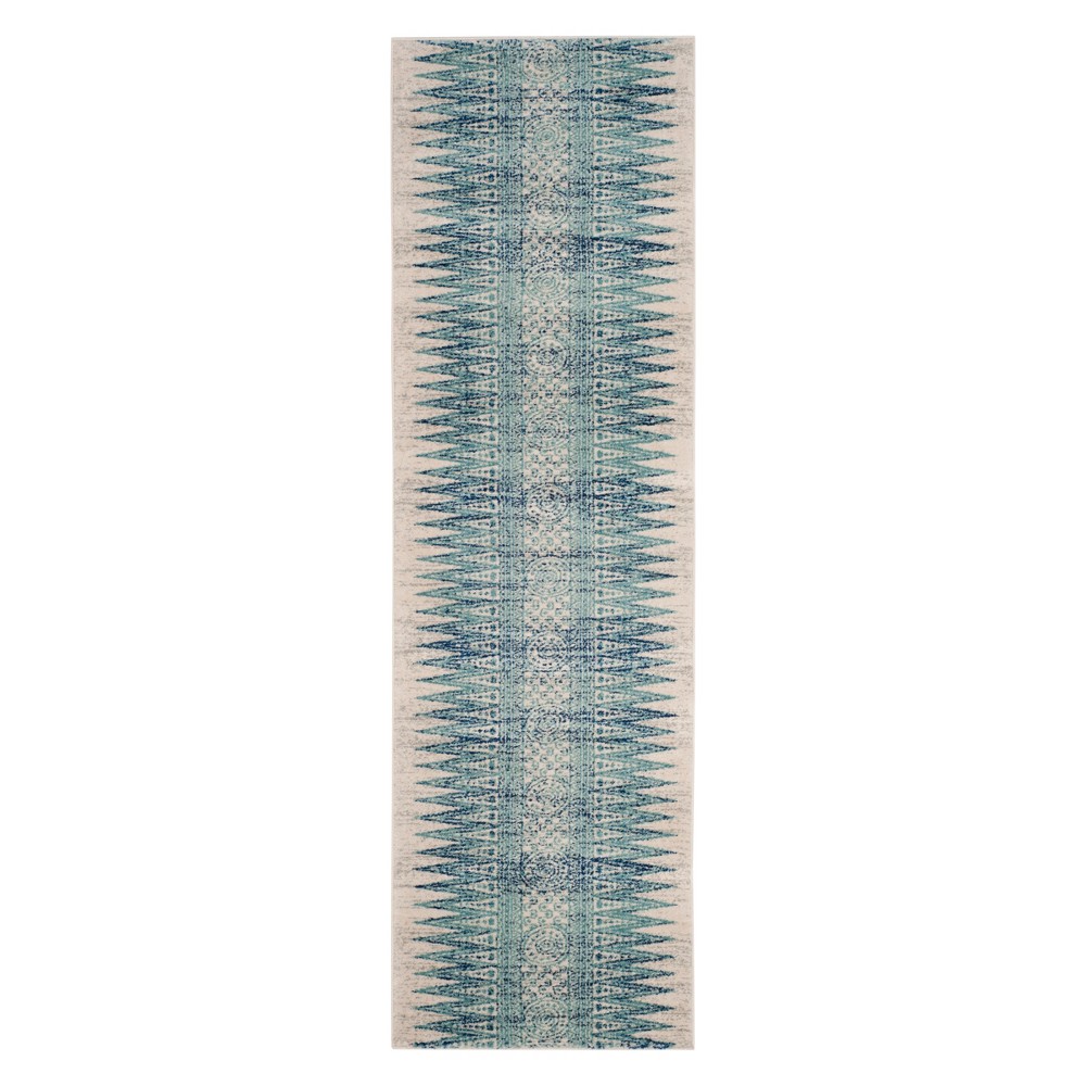 2'2inx7' Runner Geometric Design Loomed Ivory/Turquoise - Safavieh