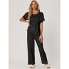 cheibear Women's Satin Summer Short Sleeves Sleepshirt with Pants Lounge Pajamas Sets - 2 of 4