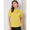 INSPIRE CHIC Women's Bow Tie Neck Solid Color Elastic Cuffs Elegant Office Short Sleeve Blouse - 2 of 4