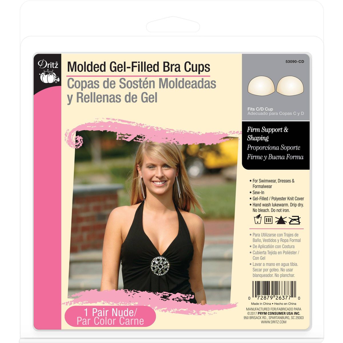 Dritz Molded Gel-Filled Adhesive Strapless Backless Bra Cups C/D Nude: Sticky Bra Inserts, Seamless Pasties, Bra Pads