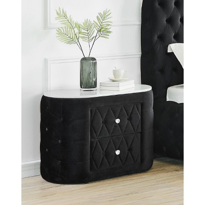 NicBex Oval Faux Marble Top Nightstand,Button Tufted Bedside Tables with 2 Drawers for Bedroom,Living Room