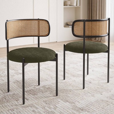 Set of 2 Modern Dining Chairs with Rattan Curved Backrest, Dining Room Chairs, Upholstered Chairs for Kitchen or Dining Room – The Pop Home