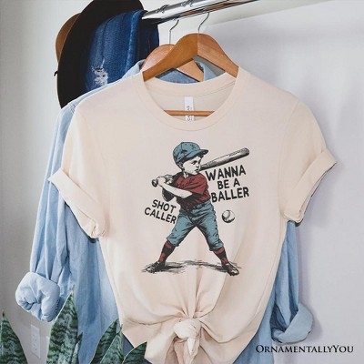 Baseball Retro T-Shirt Wanna Be a Baller, Vintage White and Natural Tee| OrnamentallyYou