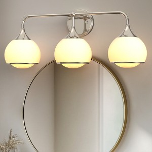 DORESshop 26.8" 3-Light Bathroom Vanity Light Fixture  Modern Nickel Wall Sconce with Frosted Glass Shades, Wall Light for Mirror Bathroom - 1 of 4