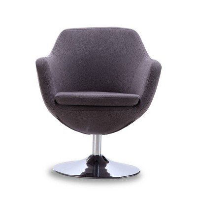 Elegant Gray Faux Leather Barrel Swivel Accent Chair