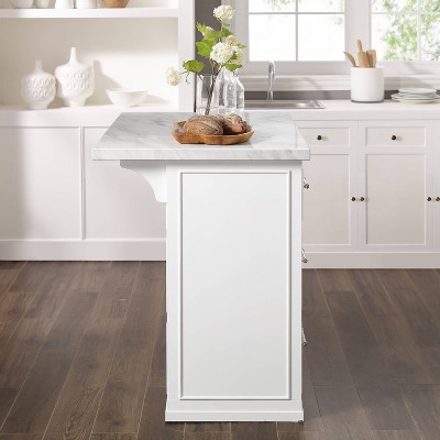 Cutler White Faux Marble Top Kitchen Island with Storage