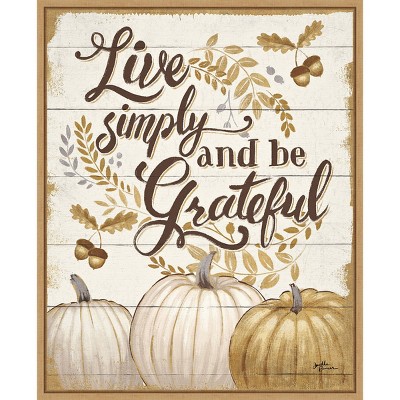 16" x 20" Grateful Season I Pumpkin by Janelle Penner Framed Canvas Wall Art - Amanti Art