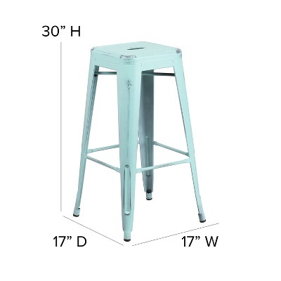 30" Distressed Green-Blue Metal Backless Bar Stool