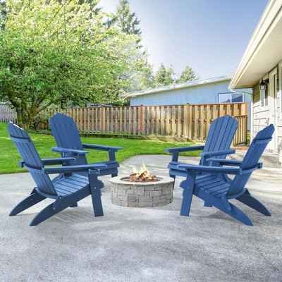 Sonkuki 4-Pack Folding Adirondack Chair Patio Outdoor Plastic Fire Pit Chair Weather Resistant for Lawn, deck and Backyard