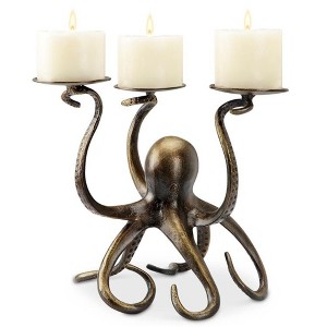 SPI Home Octopus Pillar Trio Candleholder – Coastal Metal Centerpiece with Tentacle Design for Three Candles - 1 of 3