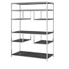 Vynxaria Rustic-Contemporary Bookshelf/Etagere 7 Fixed Open Shelves, Rustic Gray Oak & Chrome, 47"L×16"D (Main Shelves), Freestanding - 2 of 4