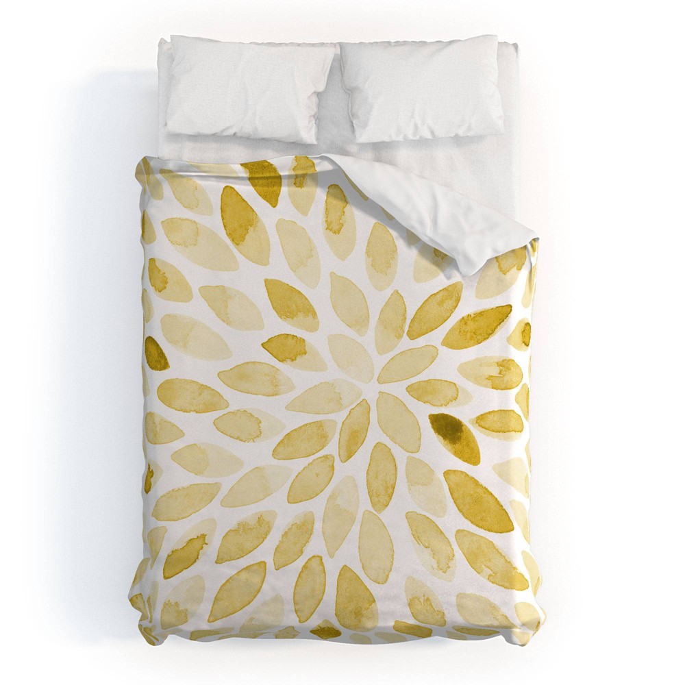 Photos - Bed Linen King Angela Minca Watercolor Strokes Duvet Set Yellow - Deny Designs: Contemporary Art, Botanical Pattern, 300 Thread Count