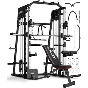 Coucheta Smith Machine Home Gym with Cable Crossover & Weight Bench, 2200LBS Power Cage with Dual Pulley Systems, LAT Pull-Down & Leg Hold-Down - 1 of 4