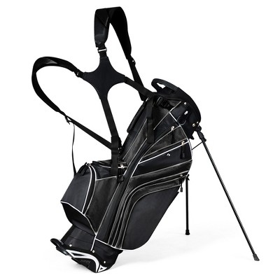 Costway Golf Stand Cart Bag Club w/6 Way Divider Carry Organizer Pockets Storage Black