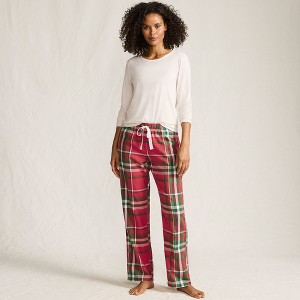 Lands' End Women's Pajama Set Knit Long Sleeve T-Shirt and Flannel Pants - 1 of 4