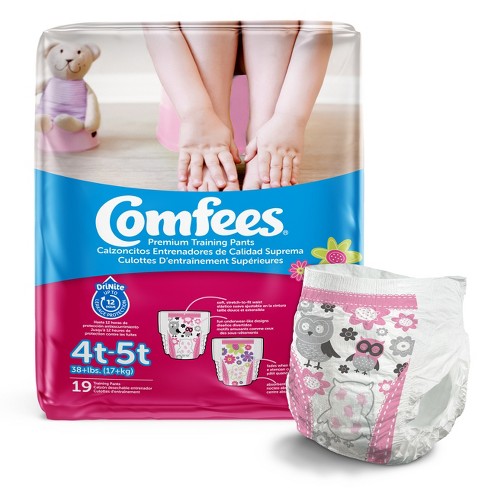 Comfees Premium Training Pants for Girls, Size 4T to 5T, 38+ lbs, Bag of 19
