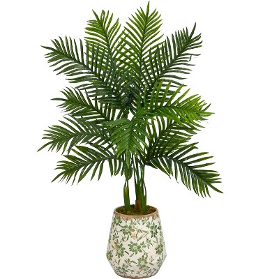 Nearly Natural 46-in Areca Palm Artificial Tree in Floral Print Planter (Real Touch)