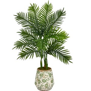 Nearly Natural 46-in Areca Palm Artificial Tree in Floral Print Planter (Real Touch) - 1 of 3
