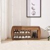 Shoe Stool, Entrance Shoe Cabinet, Bamboo Wooden Shoe Organizer with Hidden Storage Space, Removable Cushions - 2 of 4