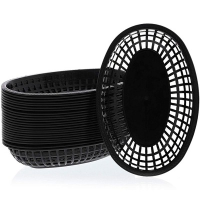 Juvale 24 Pack Plastic Oval Food Baskets for Restaurants, Black (10.1 x 6.8 x 2 in)