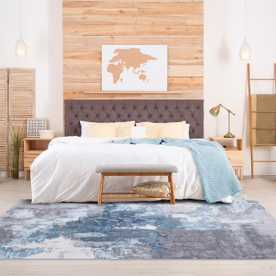 Gray and Blue Abstract Synthetic Area Rug 4x5