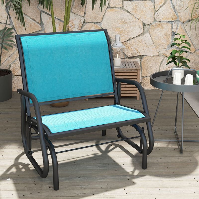 Outsunny Outdoor Glider Chair, Swing Chair with Breathable Mesh Fabric, Curved Armrests and Steel Frame for Porch, Garden, Poolside, Balcony, Blue, 5 of 7