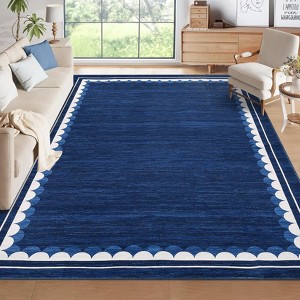 Area Rug for Living Room Scalloped Border Rug Washable Rugs Non Slip Stain Resistant - 1 of 4
