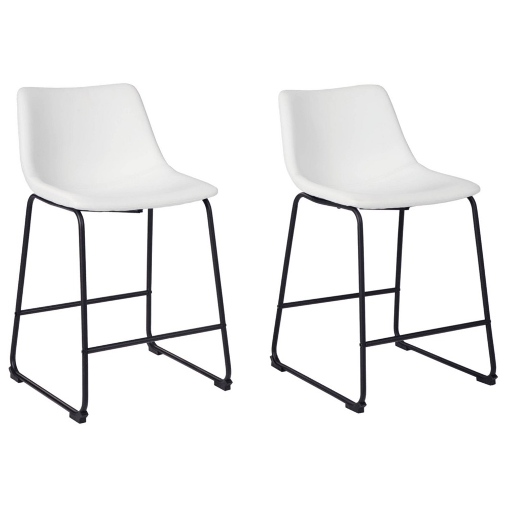 Signature Design by Ashley Centiar Upholstered Counter Height Barstool White: Faux Leather, Metal Frame, Low Back