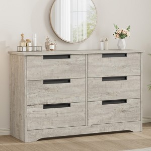 6 Drawer Dresser for Bedroom, Grey Double Dresser Organizer with Embedded Handles Design, Wooden Chest of Drawers for Living Room Nursery Hallway - 1 of 4