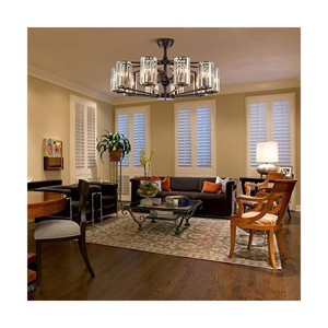 Siljoy Modern Crystal Ceiling Fan with Light & Remote, 8-Light Vintage Caged Fandelier, Large Reversible, Rust Brown Dia 35'', for Dining/Living Room - 1 of 1