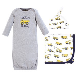 Hudson Baby Infant Boy Gown, Swaddle Blanket and Cap or Headband, Construction, 0-6 Months - 1 of 4