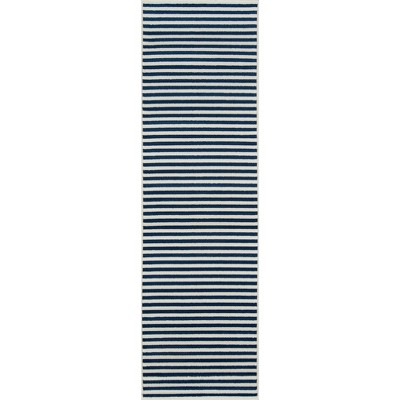 Navy Stripe Easy-Care Synthetic Indoor/Outdoor Rug