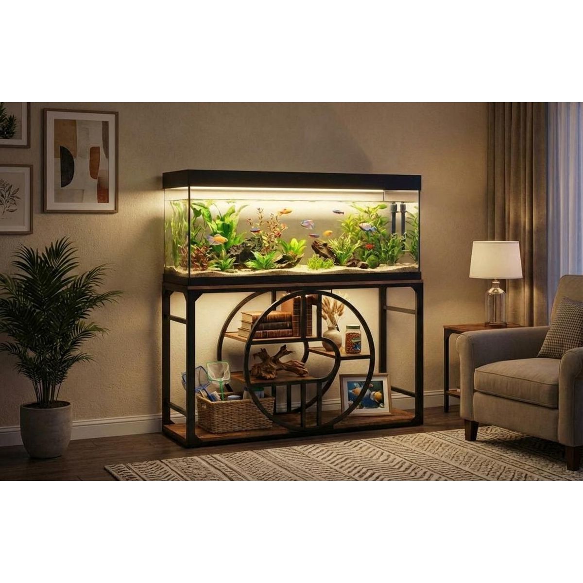 52'' Metal Aquarium Stand with Power Outlets, Cabinet for Fish Tank Accessories Storage - Suitable for Fish Tank Stand, Turtle, Reptile Terrarium - thumbnail 10