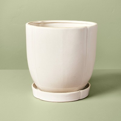 9.5" Stoneware Indoor/Outdoor Planter Pot with Saucer Cream - Hearth & Hand™ with Magnolia