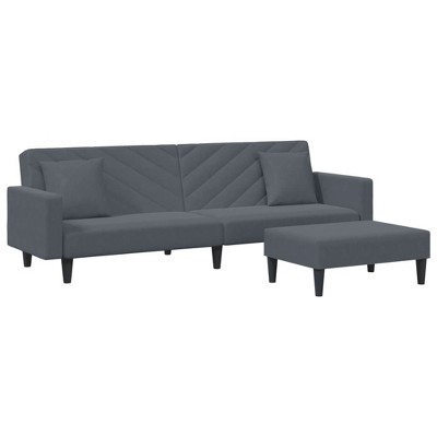 vidaXL Dark Gray Velvet Sofa Set - Modern Convertible Couch with Footstool, Adjustable Backrests, Thick Padding, and Sturdy Legs for Living Room