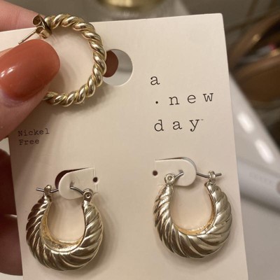 Textured Metal Small Hoop Earrings - A New Day™ Gold