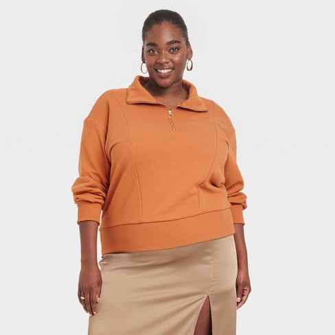 Women's Quarter Zip Sweatshirt - A New Day™ Orange 4x : Target
