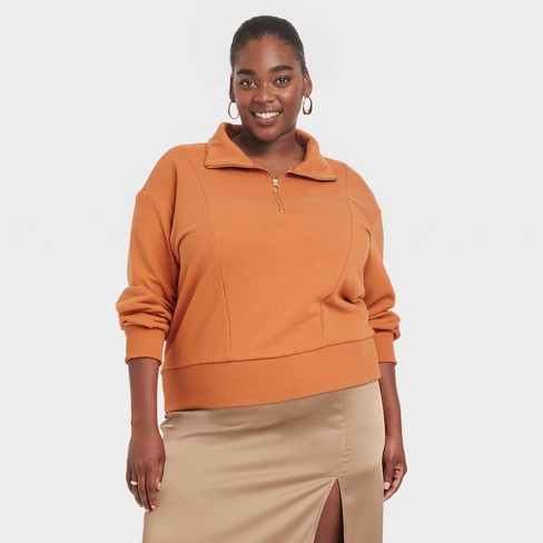 Women's Quarter Zip Sweatshirt - A New Day™ Orange XXL