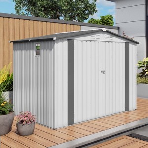 Kumasinova Outdoor Metal Storage Shed,Galvanized Steel Tool Shed with Skylight Window,Lockable Door,Ventilation for Garden,Backyard,Patio,White - 1 of 4