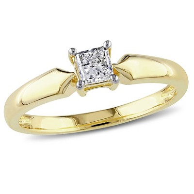Everly Jewelry – 10K Yellow Gold 1/3 TGW Princess Diamond Solitaire Ring