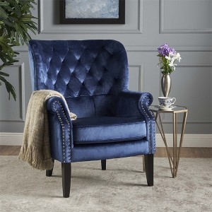 Modern Accent Club Chair, Luxury Velvet Upholstered Arm Chairs With Wooden Legs, Comfy Single Sofa Chair For Living Room - 1 of 4